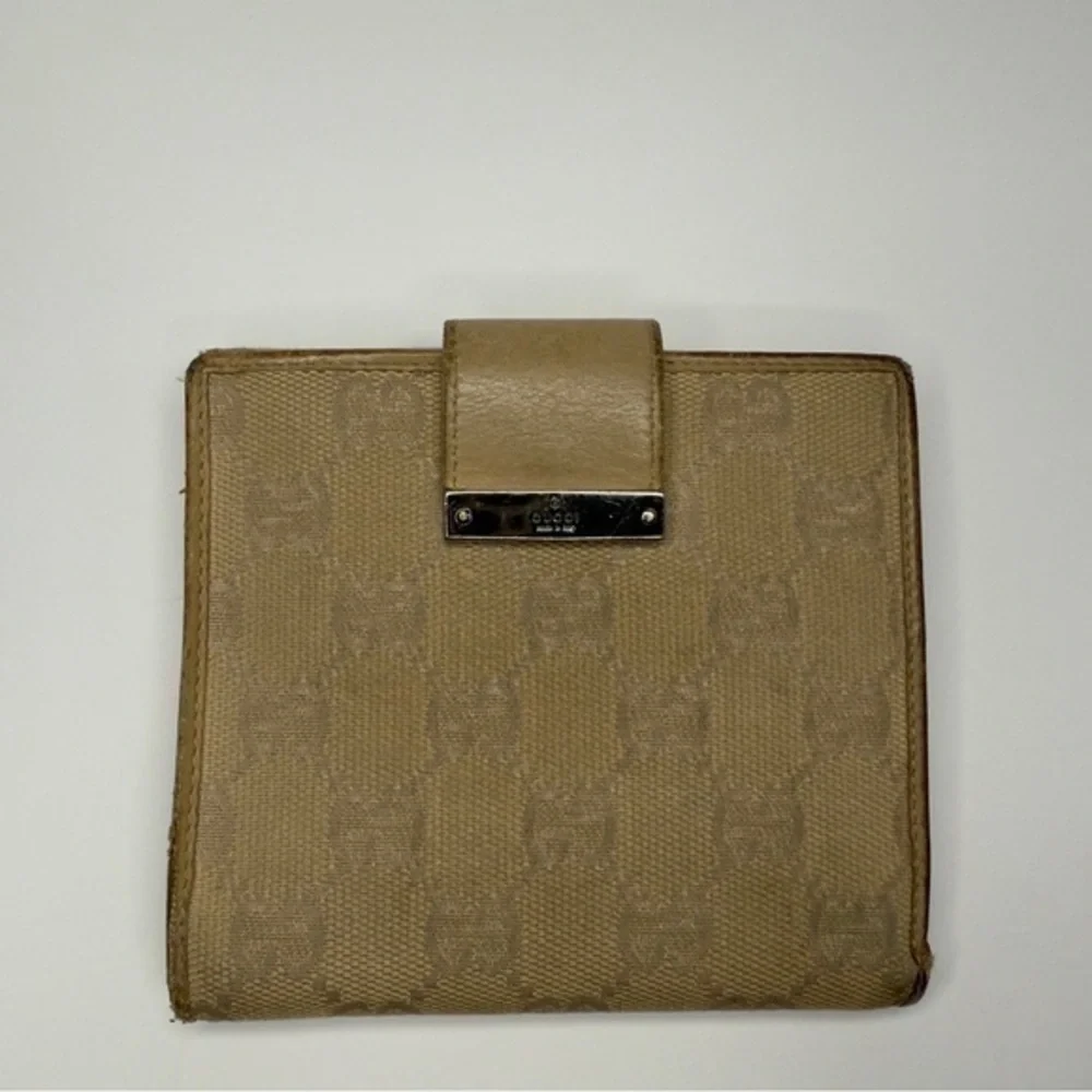 Gucci Tan Monogram Tri-Fold Wallet W/ Coin Pouch| Unisex | Pre-Owned |